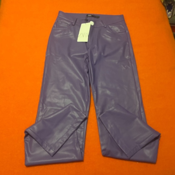 Zara purple faux leather low rise trousers NWT - Picture 3 of 9